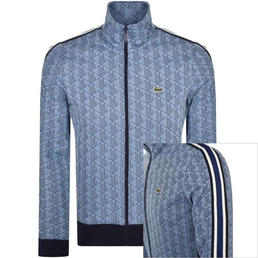 Lacoste Paris Monogram Full Zip Sweatshirt Blue White - Xs